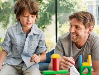 Father Playing with Child Window in Background